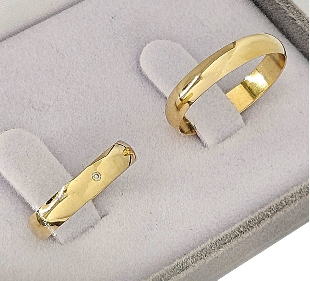 Par de Alianças Abaulada de Ouro 18k 3,5mm Brilhante 1 boleada4mm1brilhante@hourosjoias