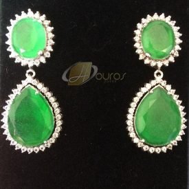 Brinco de Prata Gota Verde com Brilhantes