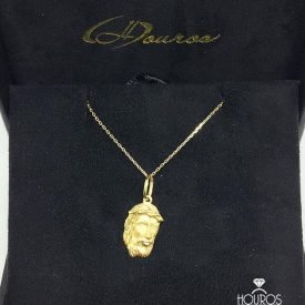 Cordão de Ouro Masculino Corrente Cartier Cadeado 60cm + Pingente Face de Cristo