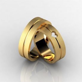 Par de Alianças Diamantada Coração Vazado Ouro 18k