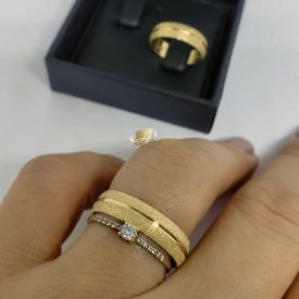 Par de Alianças Ouro 18k Boleada Diamantada 5mm 7g