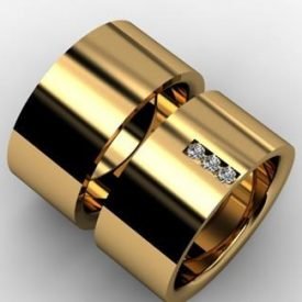 Par de Alianças Reta 10mm Brilhantes Ouro 18k