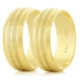 Par de Alianças Diamantada Frisos Ouro 18k