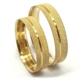 Par de Alianças Reta Diamantada Ouro 18k
