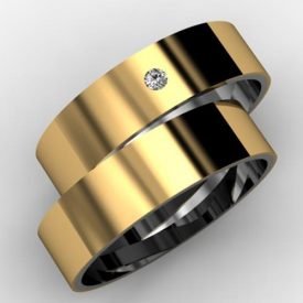 Par de Alianças de Noivado Ouro e Prata Base Prata com Camada de Ouro 18k Zircônia