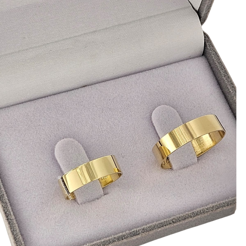 Par de Alianças de Ouro 18k Quadrada Polida 5mm 1 reta5mm@hourosjoias
