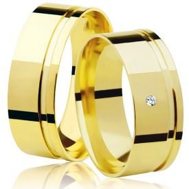 Par de Alianças de Ouro 18k Quadrada friso Brilhante 6mm 7g