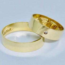 Par de Alianças de Ouro 18k Diamante Reta 5mm 5g