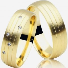 Par de Alianças Boleada Fosca Ouro 18k Brilhantes 6mm 9g
