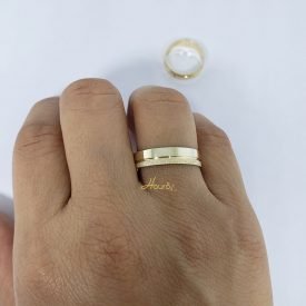 Par de Alianças Reta Diamantada 5 mm Ouro 18k