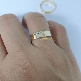 Par de Alianças Ouro 18k Reta 5 mm Friso na Ponta