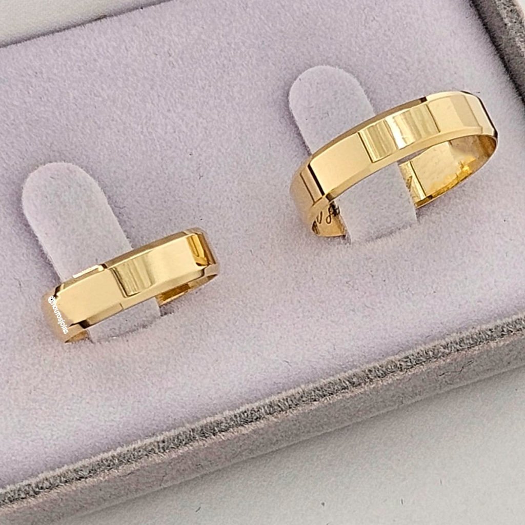 Par de Alianças de Casamento Chanfrada 5mm Ouro 18k 1 chanfrada5mm@hourosjoias