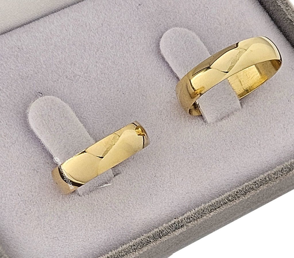 Par de Alianças de Casamento Abaulada 5mm Ouro 18k 1 abaulada