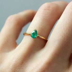 Anel Ouro 18k Esmerlada Gota